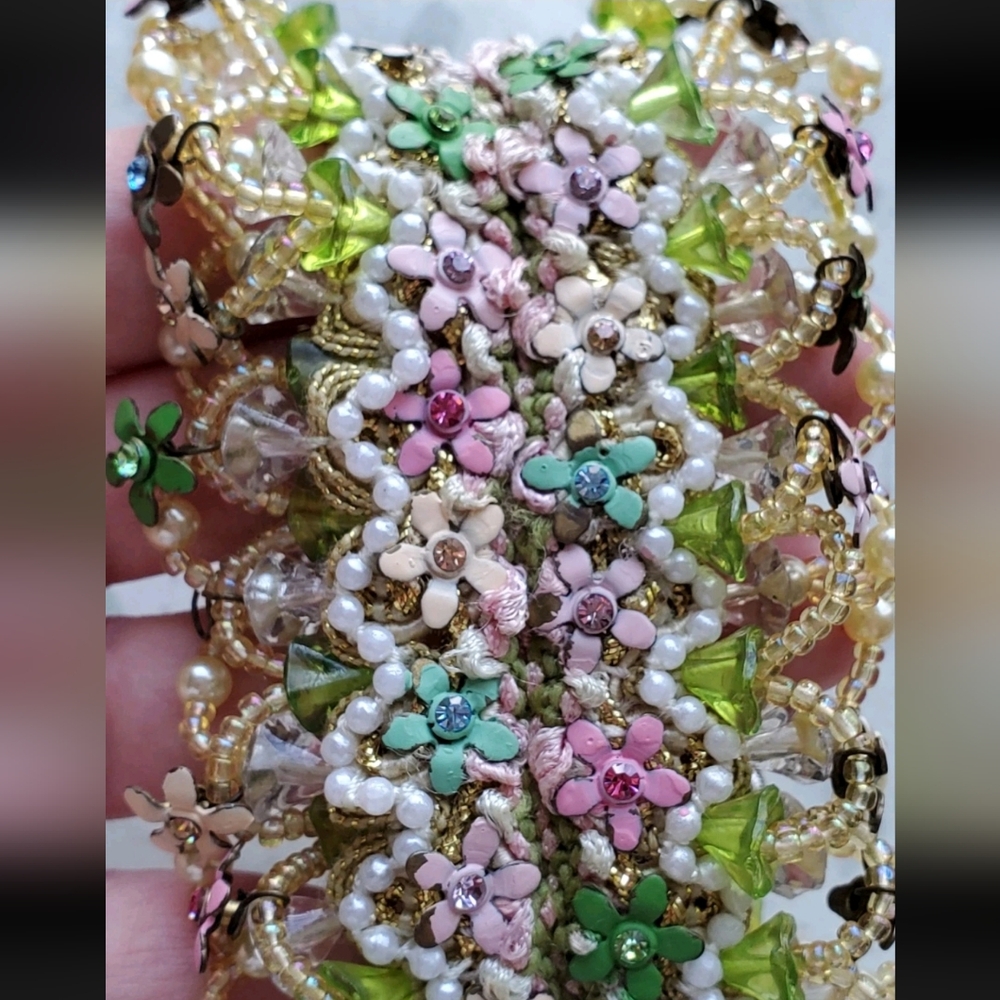 Vintage Estate Michal Negrin Floral Fabric Bracelet Victorian - Picture 13 of 16